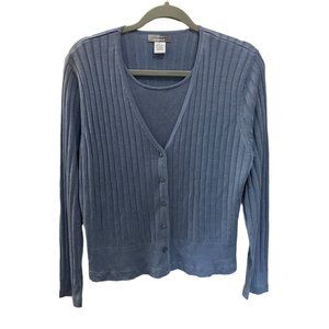 Vintage Urban Works Women Large 100% Silk Cardigan Attached Scoop Shirt Sweater